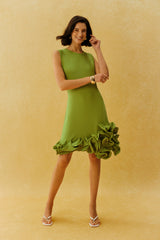 Making Memories Green Sleeveless Ruffle Hem Knit Mini Dress