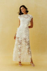 Before the First Kiss White Floral Lace Cap Sleeve Maxi Dress