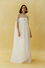 Following My Heart White Sheer Cape Sleeve Tulle Maxi Dress