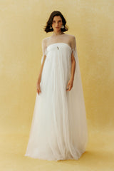 Following My Heart White Sheer Cape Sleeve Tulle Maxi Dress
