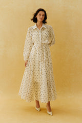 Vintage Charm Beige Polka Dot Puff Sleeve Maxi Dress