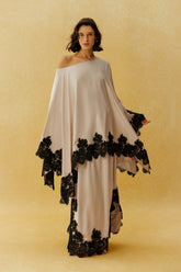 Don't Look Away Beige Lace Trim One Shoulder Top & Skirt Set