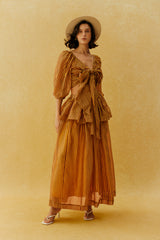 Lazy Holiday Burnt Orange Stripe Tie Front Crop Top & Skirt Set