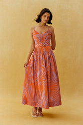 Chasing Sunshine Multi Leaf Print Pleated Maxi Dress