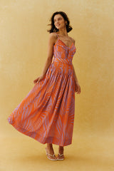 Chasing Sunshine Multi Leaf Print Pleated Maxi Dress