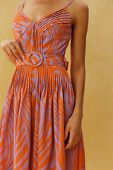 Chasing Sunshine Multi Leaf Print Pleated Maxi Dress