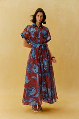Vacation Mode Burgundy Floral Print Short Sleeve Maxi Dress