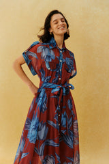 Vacation Mode Burgundy Floral Print Short Sleeve Maxi Dress
