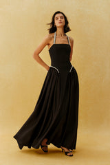 Final Look Black Pearl Embellished Halter Neck Maxi Dress