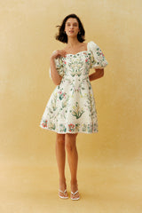 Pretty Hours White Floral Print Puff Sleeve Mini Dress