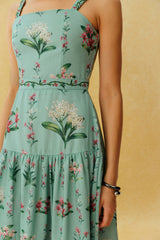 Catch My Smile Aqua Blue Floral Print Tiered Maxi Dress