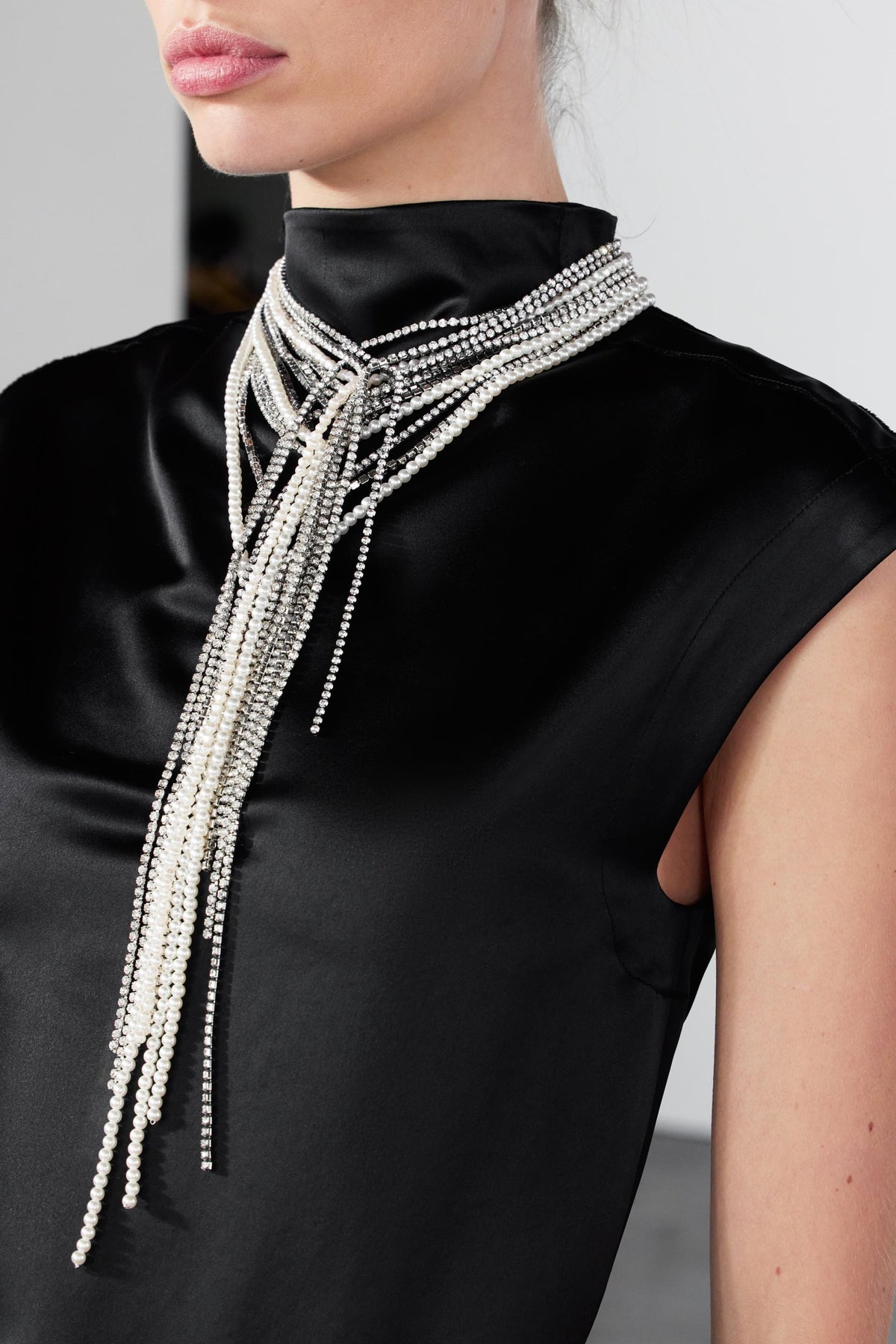 Pearl Rhinestone Multi Strand Necklace