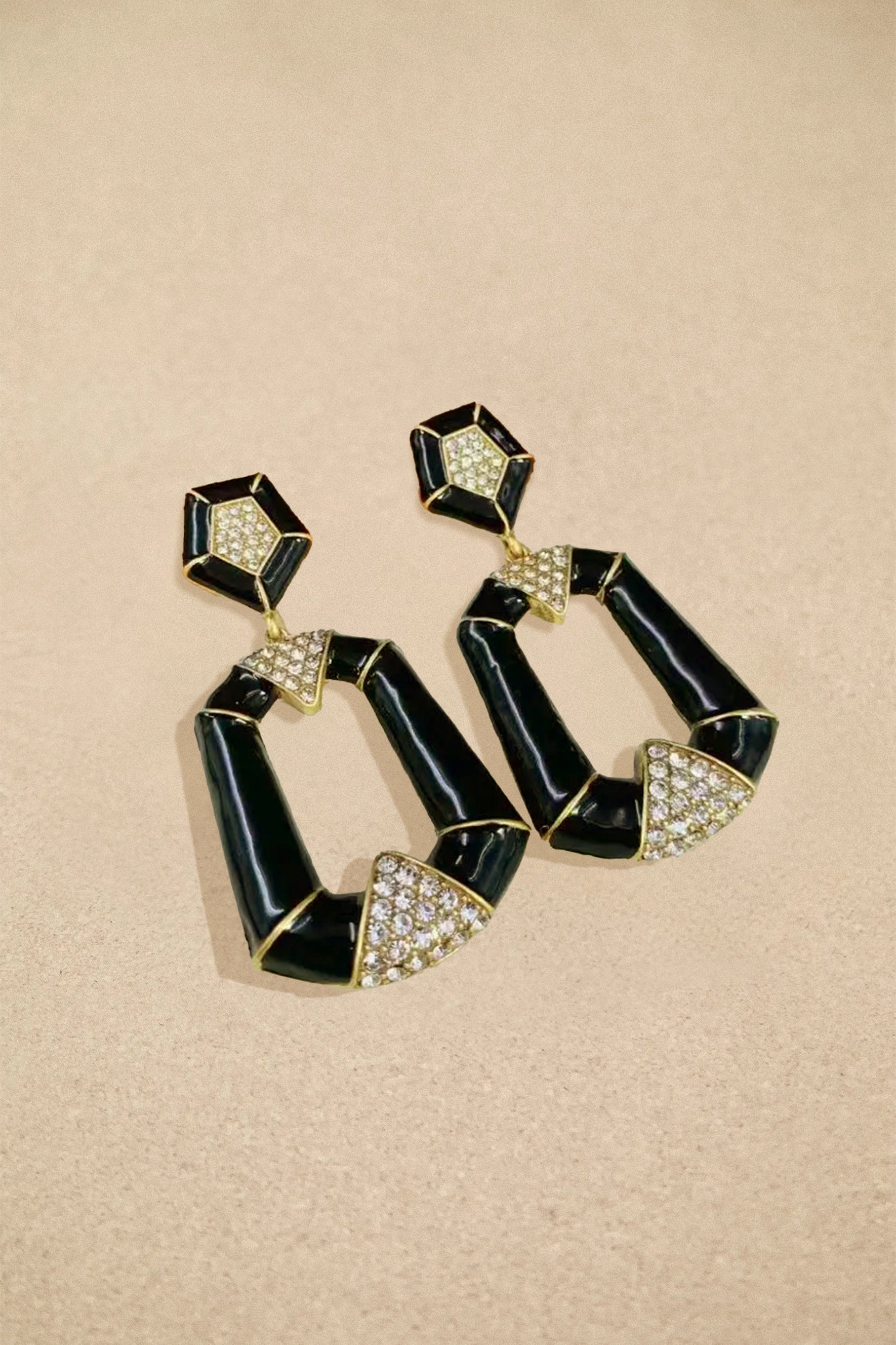Enamel Geometric Crystal Dangle Earrings