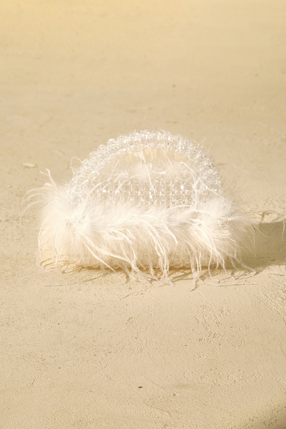 Ostrich Feather Beaded Handle Clutch