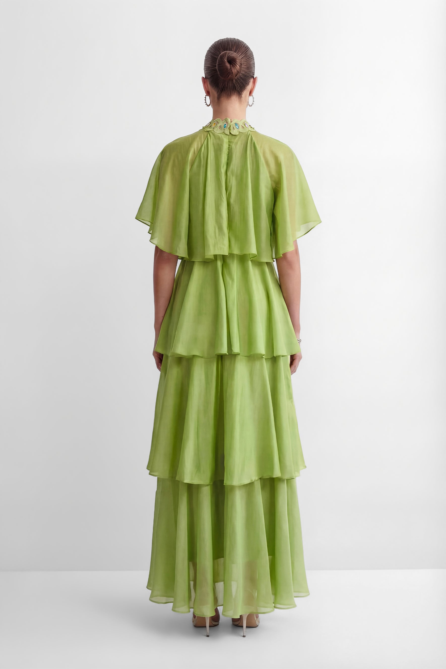 Heavenly Energy Green Tiered Ruffle Maxi Dress