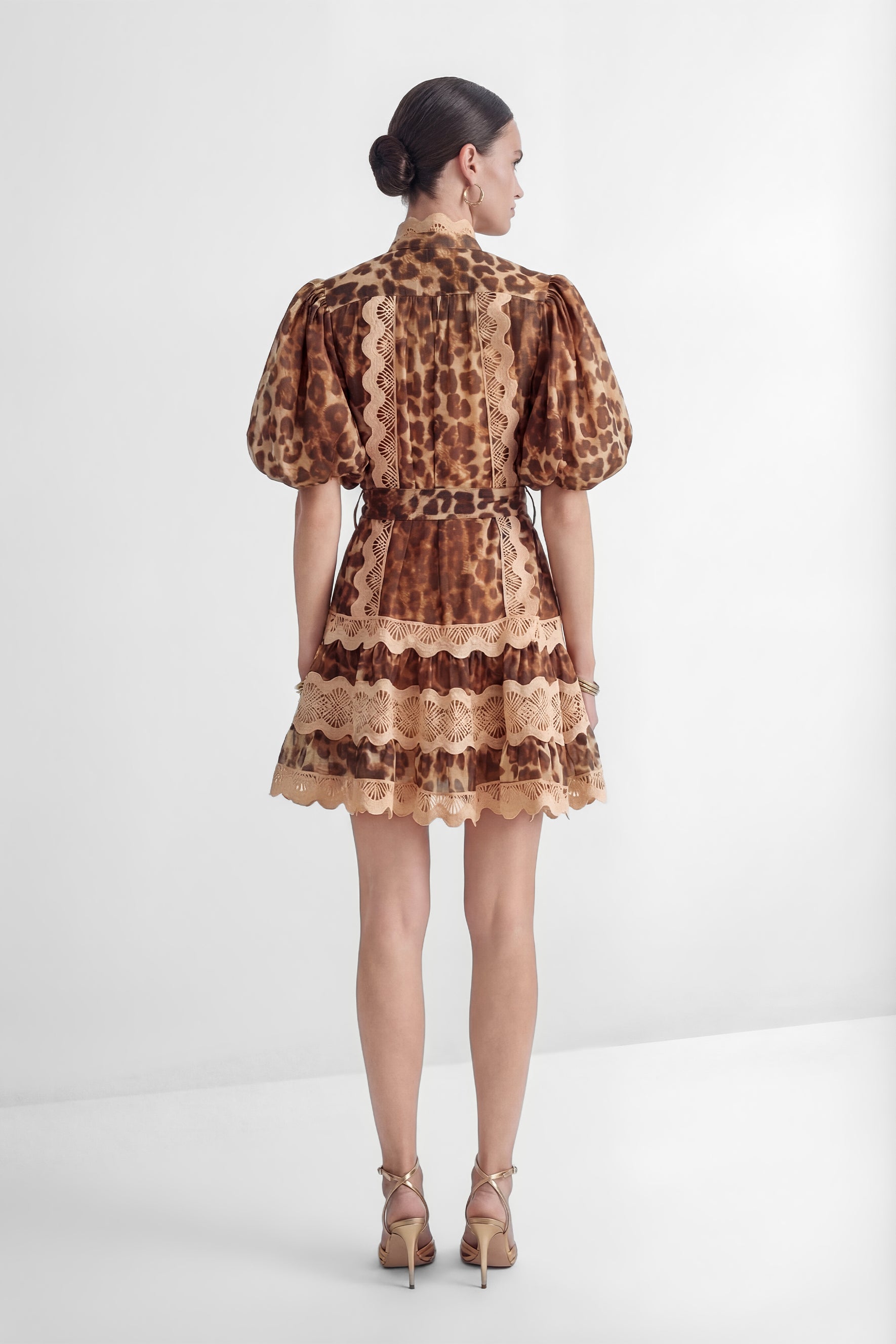 Excellent Mood Brown Leopard Print Lace Trim Mini Dress
