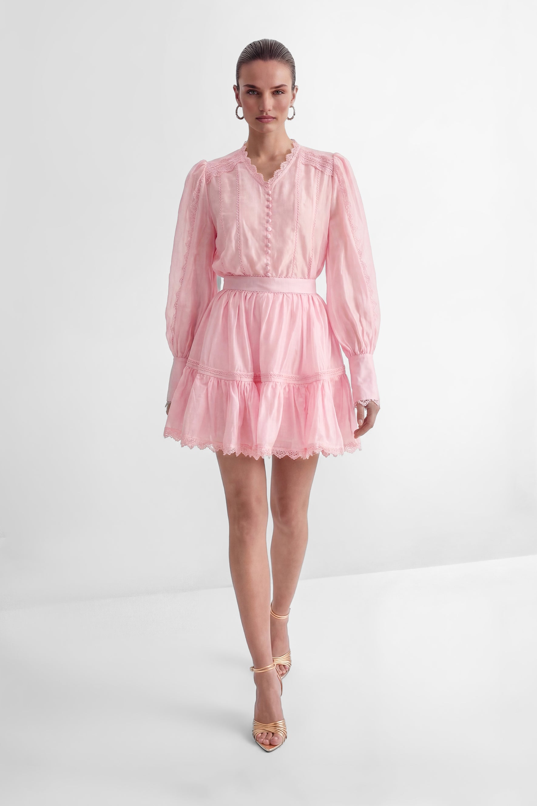 Especially Stunning Pink V-Neck Ruffled Top & Skirt Set