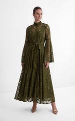 The Best Gift Olive Green Bell Sleeve Lace Maxi Dress
