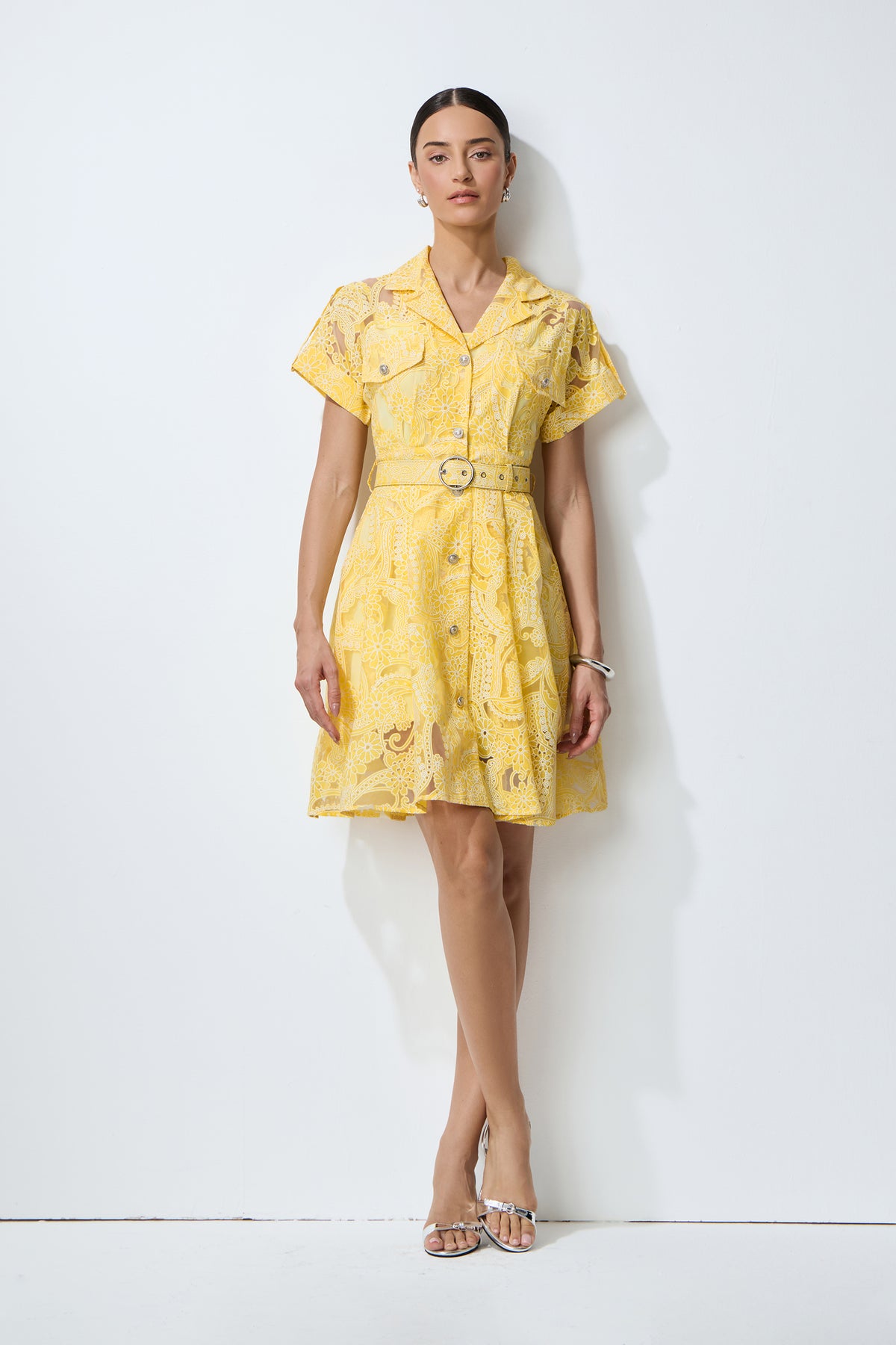 Endless Summer Yellow Sheer Floral Lace Mini Dress