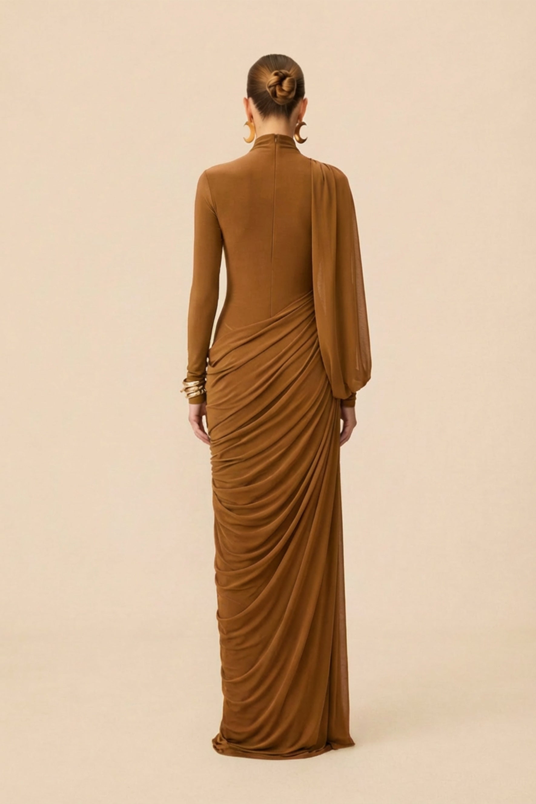 Swan Song High Neck Asymmetric Drape Maxi Dress