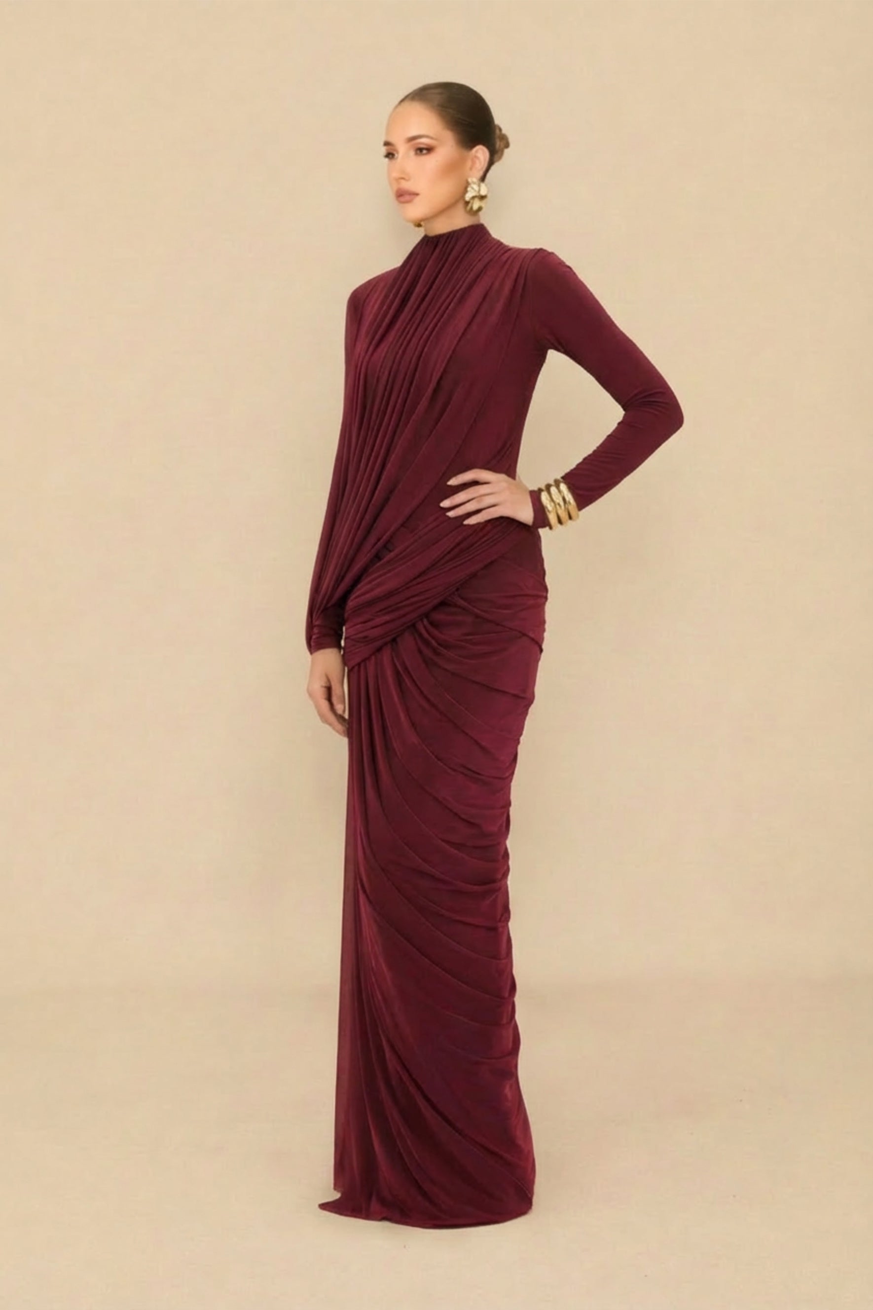 Swan Song High Neck Asymmetric Drape Maxi Dress