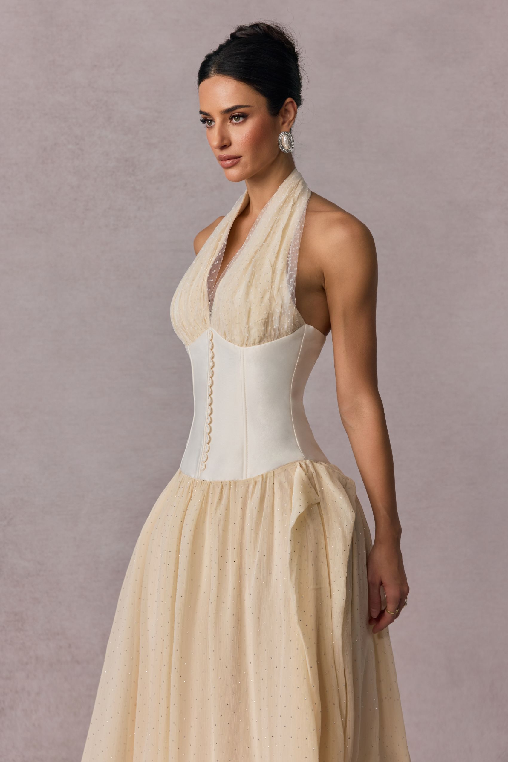 Vivien Halterneck Tulle Overlay Maxi Dress