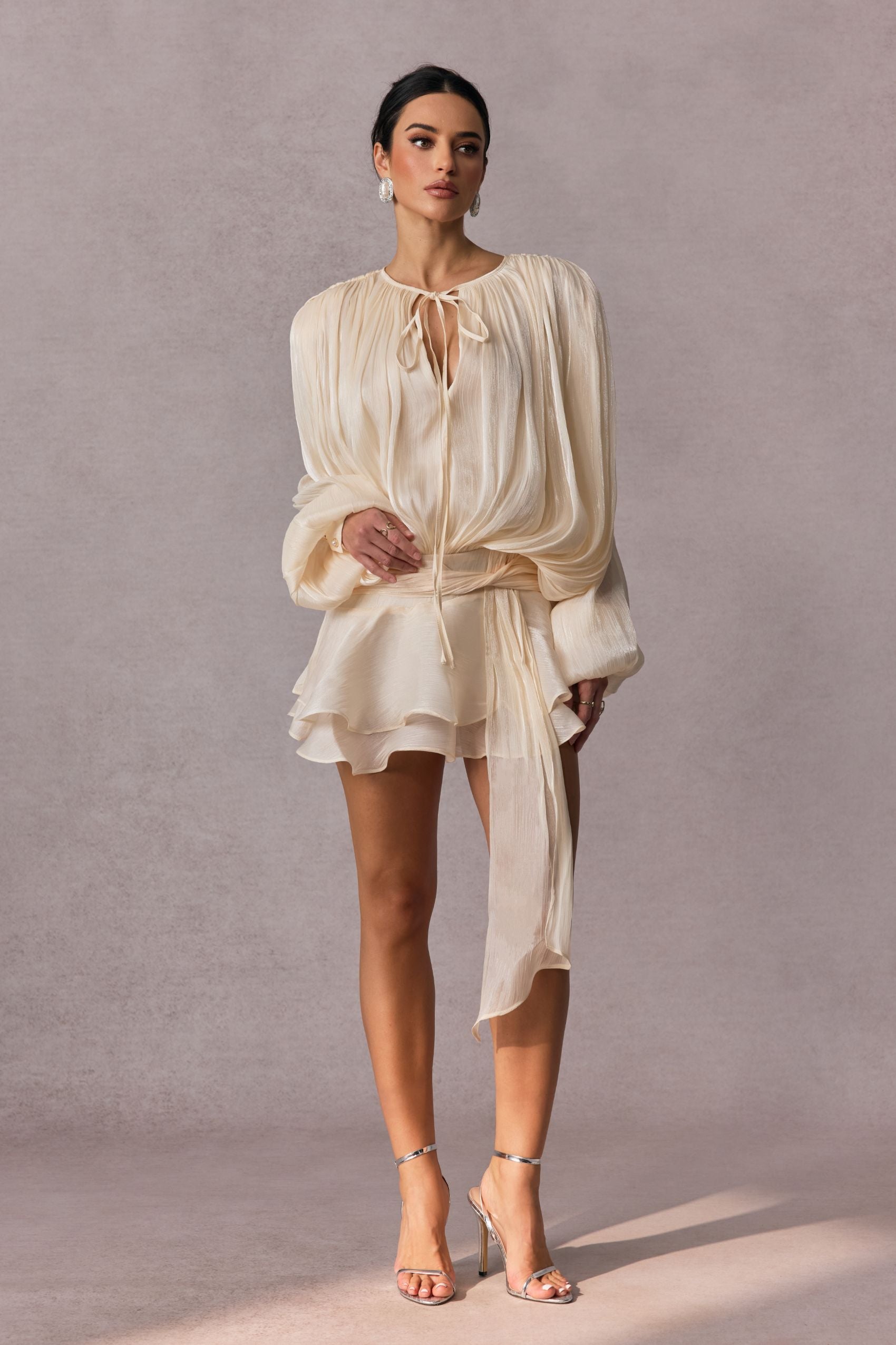 Beryl Pleated Ruffle Hem Mini Dress