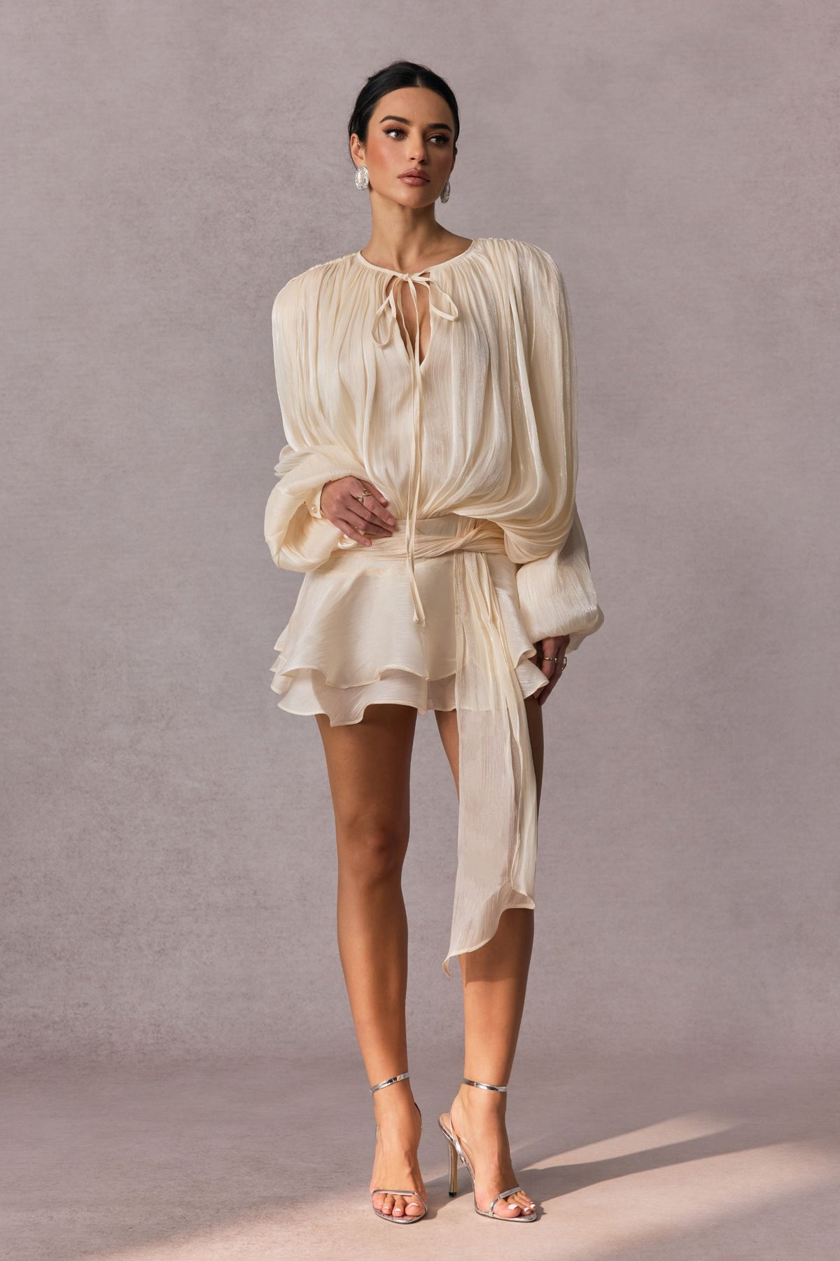 Beryl Pleated Ruffle Hem Mini Dress