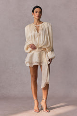 Beryl Pleated Ruffle Hem Mini Dress