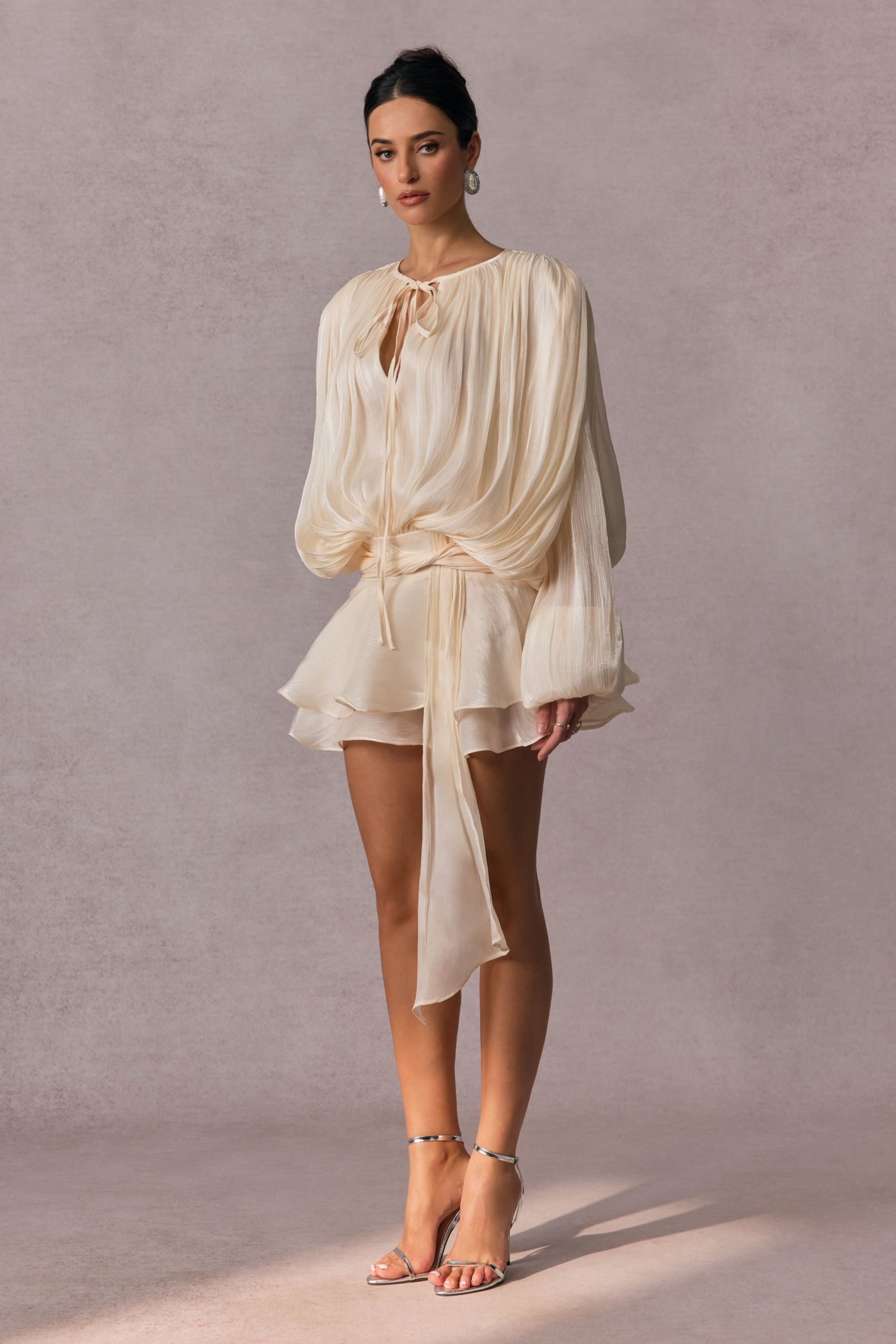 Beryl Pleated Ruffle Hem Mini Dress