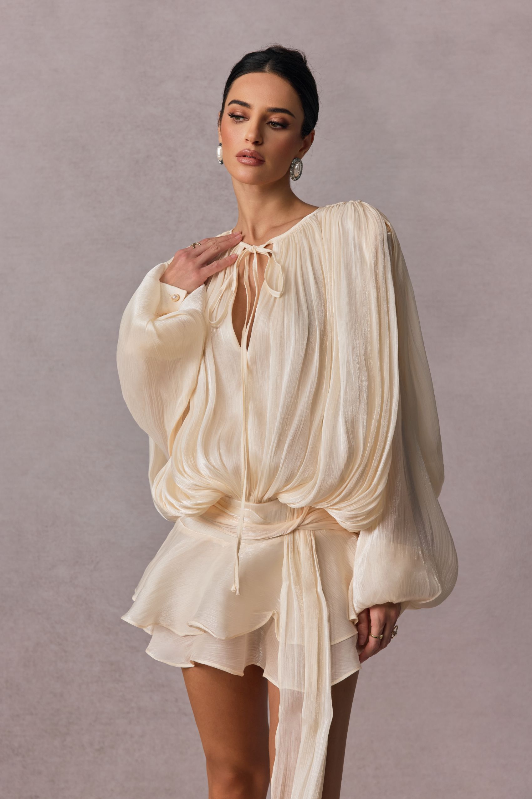 Beryl Pleated Ruffle Hem Mini Dress