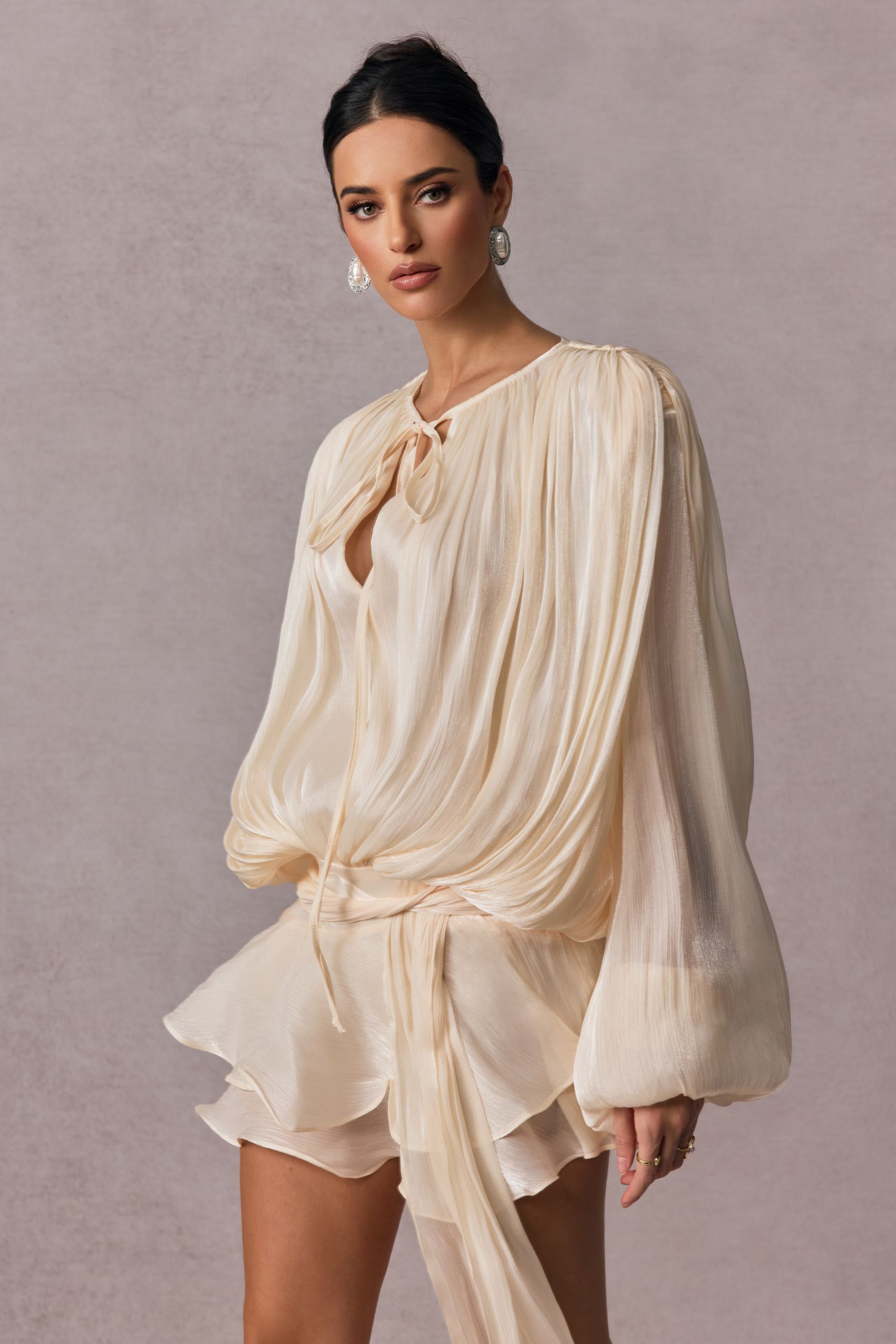 Beryl Pleated Ruffle Hem Mini Dress