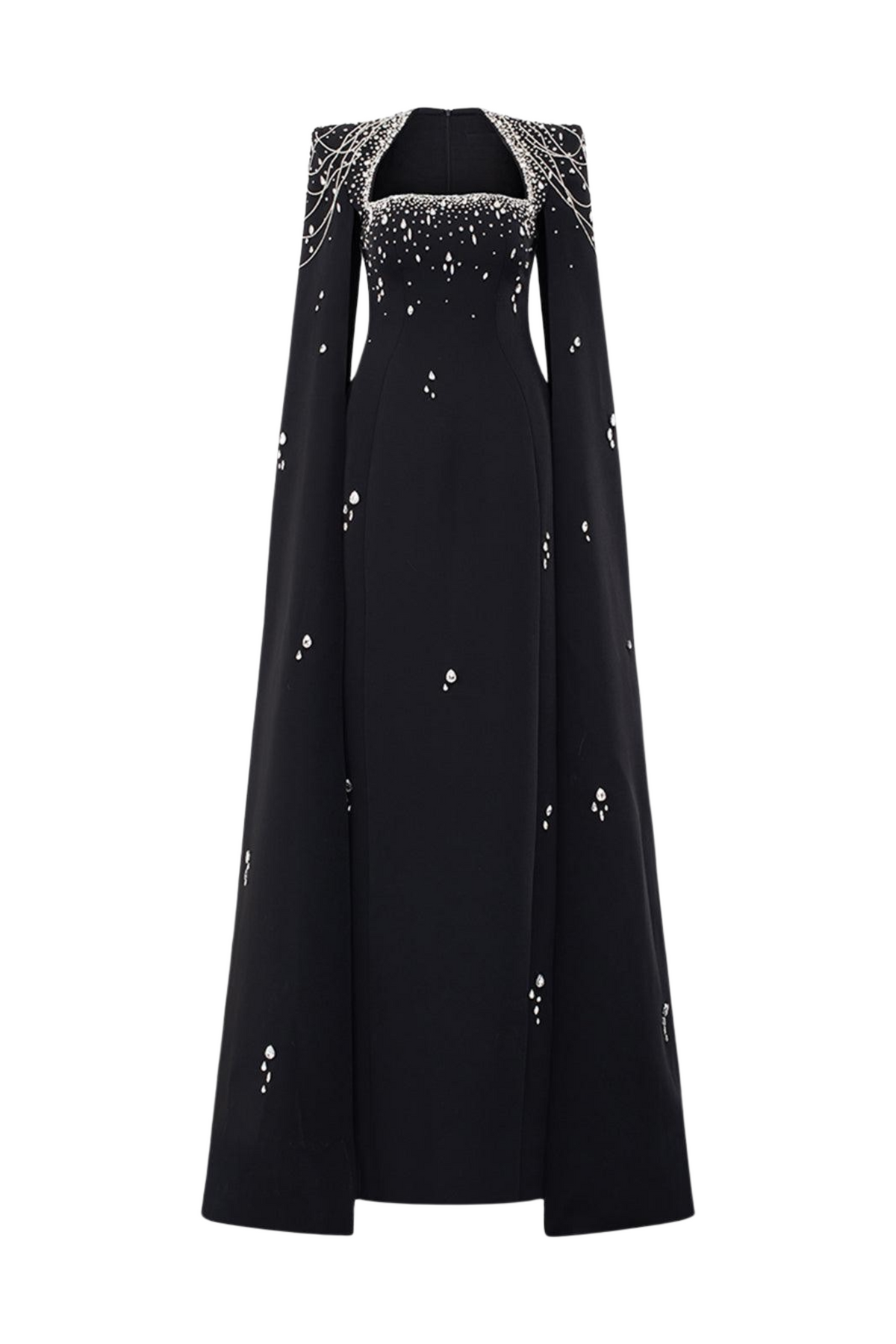 Diana Crystal Embellished Cape Sleeve Maxi Dress