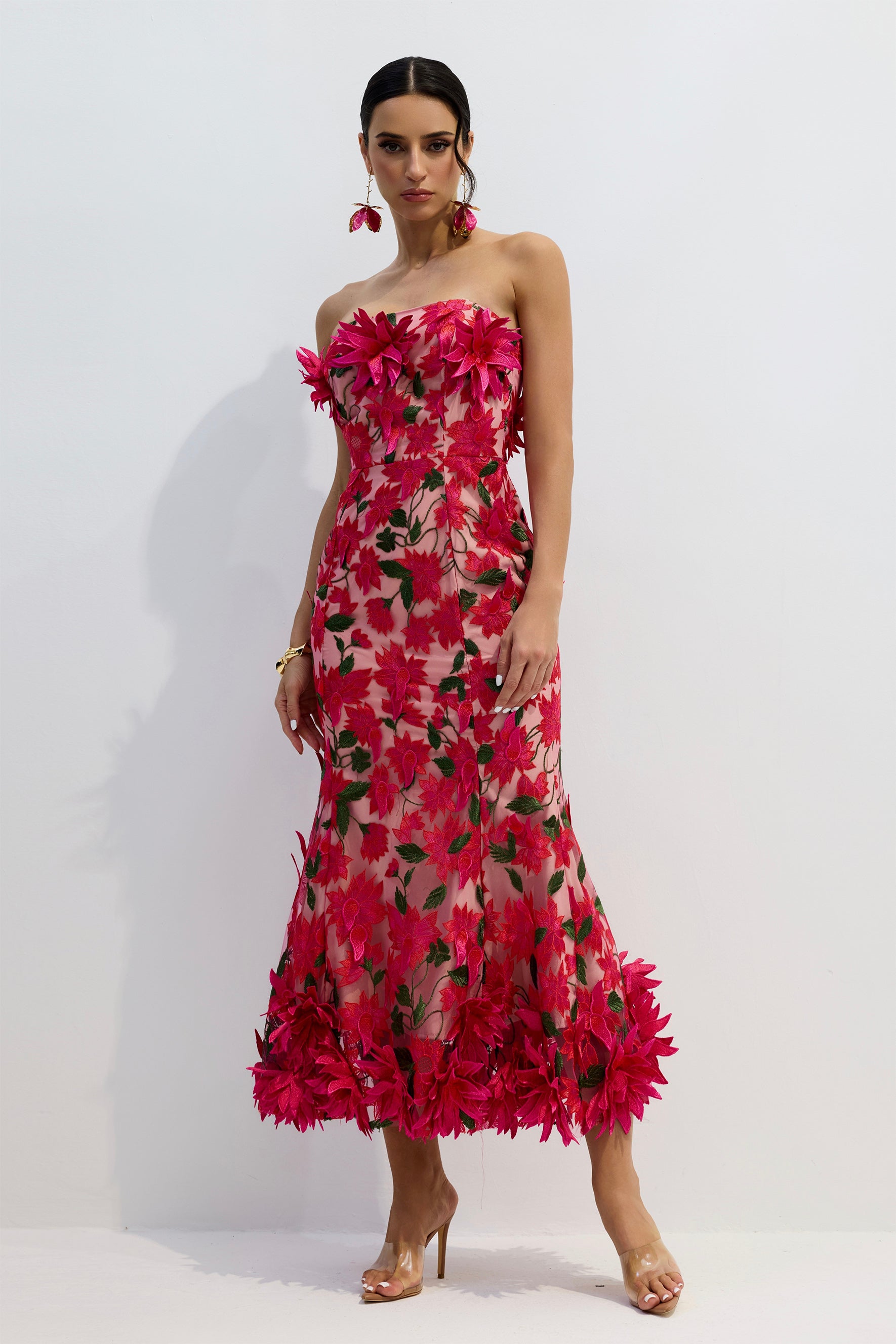 Gloria Floral Embroidery Strapless Maxi Dress
