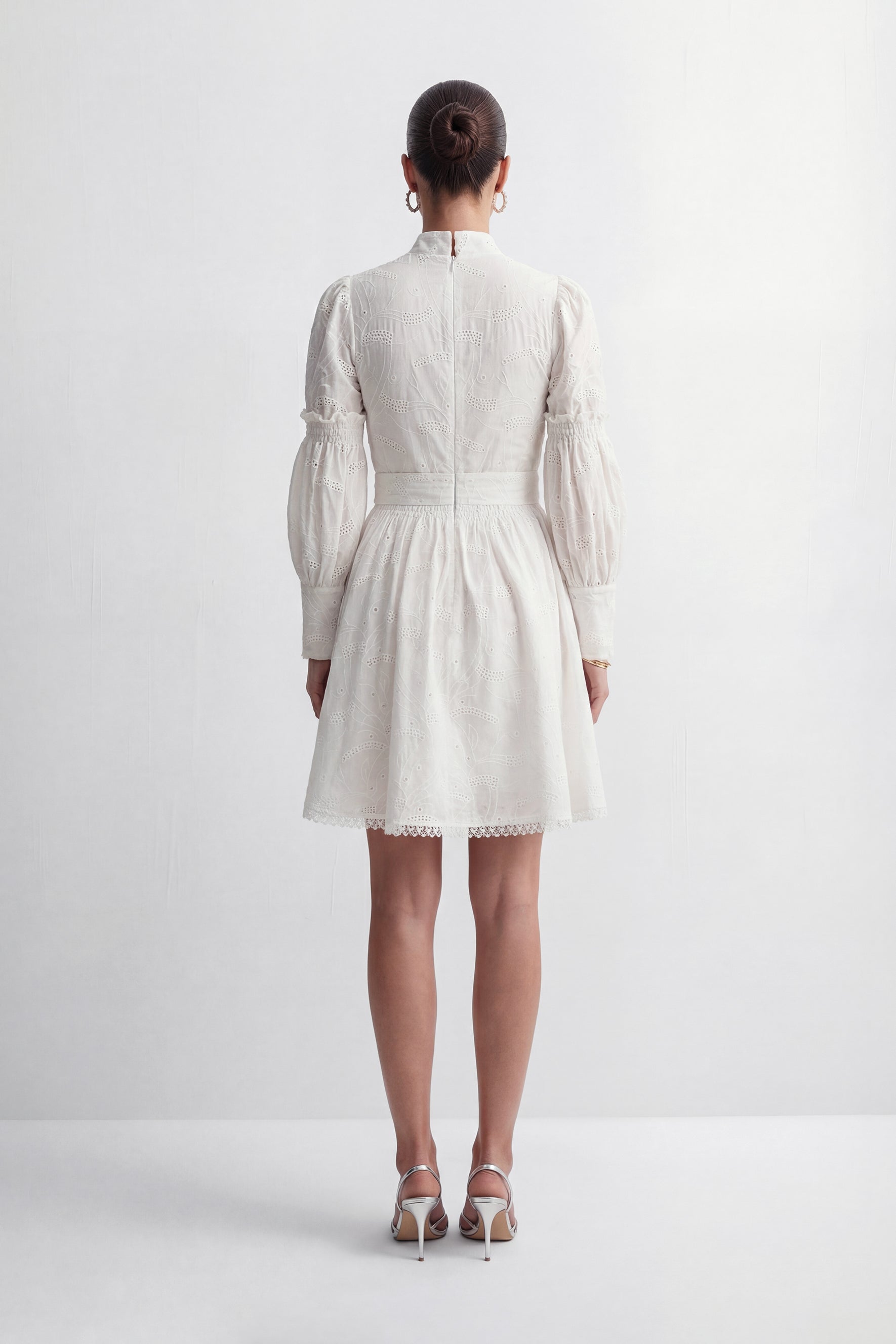 Loveliest Looks White Floral Embroidery Belted Mini Dress