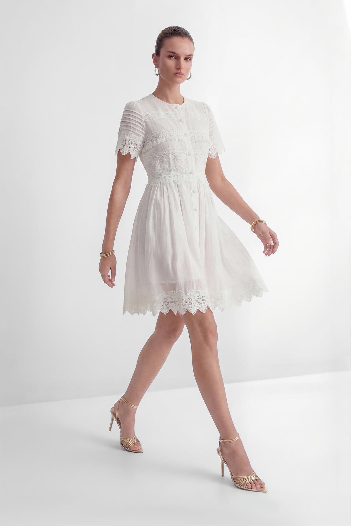 City Of Angels White Lace Embellished Short Sleeve Mini Dress