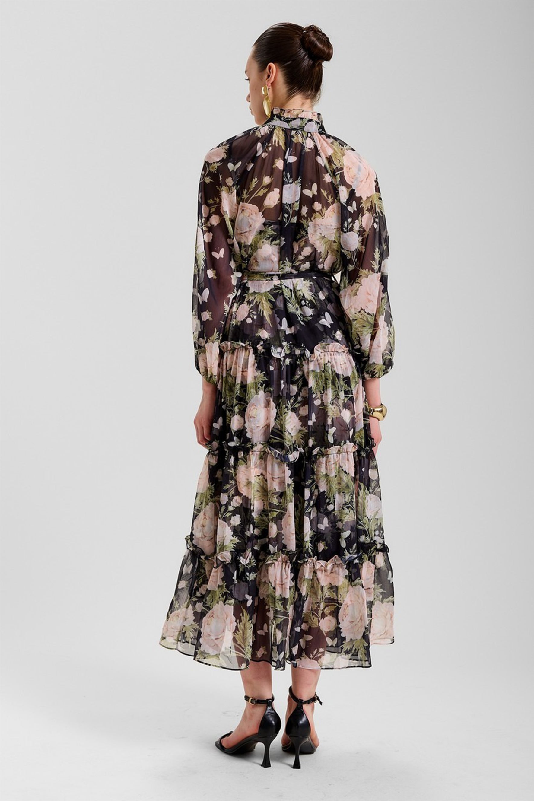Angelica Floral Print Tiered Ruffle Maxi Dress