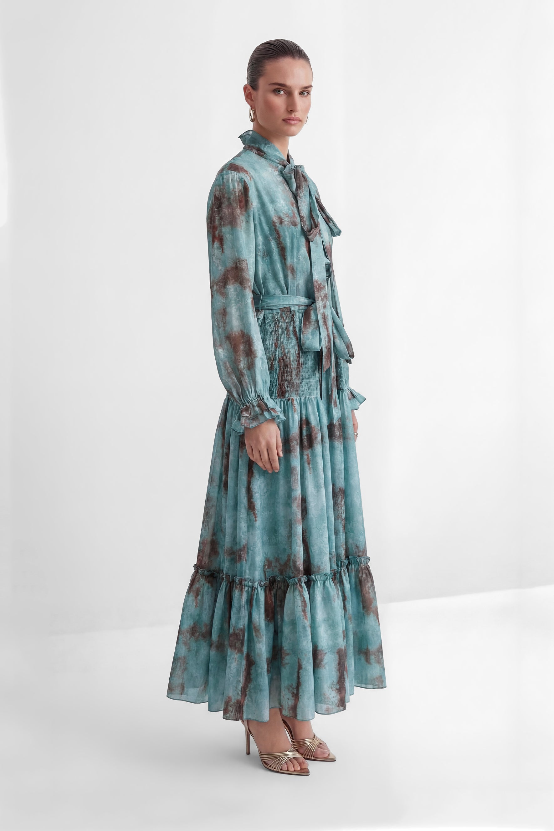 Found Your Love Teal Printed Tiered Ruffle Maxi Dress
