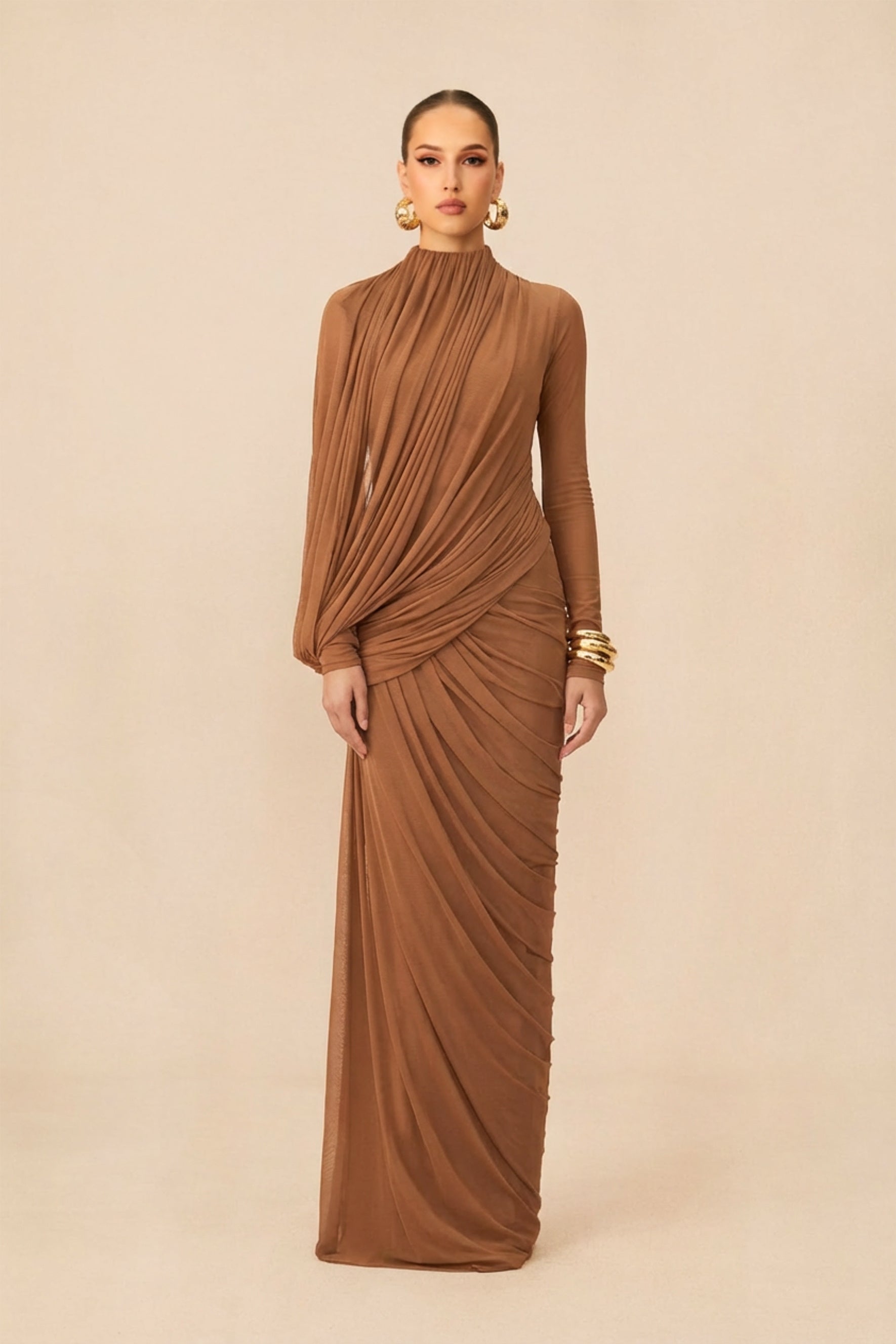 Swan Song High Neck Asymmetric Drape Maxi Dress