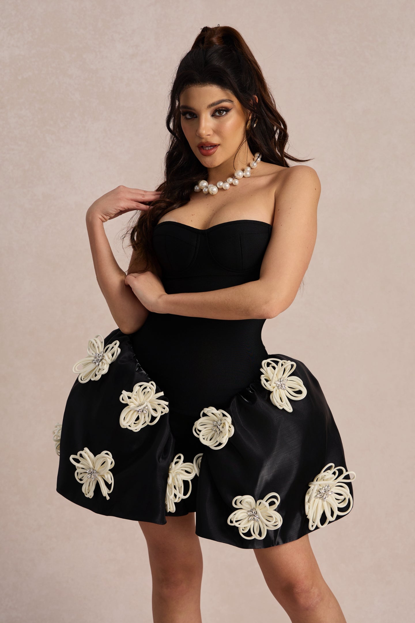 Leona Floral Applique Bandage Mini Dress