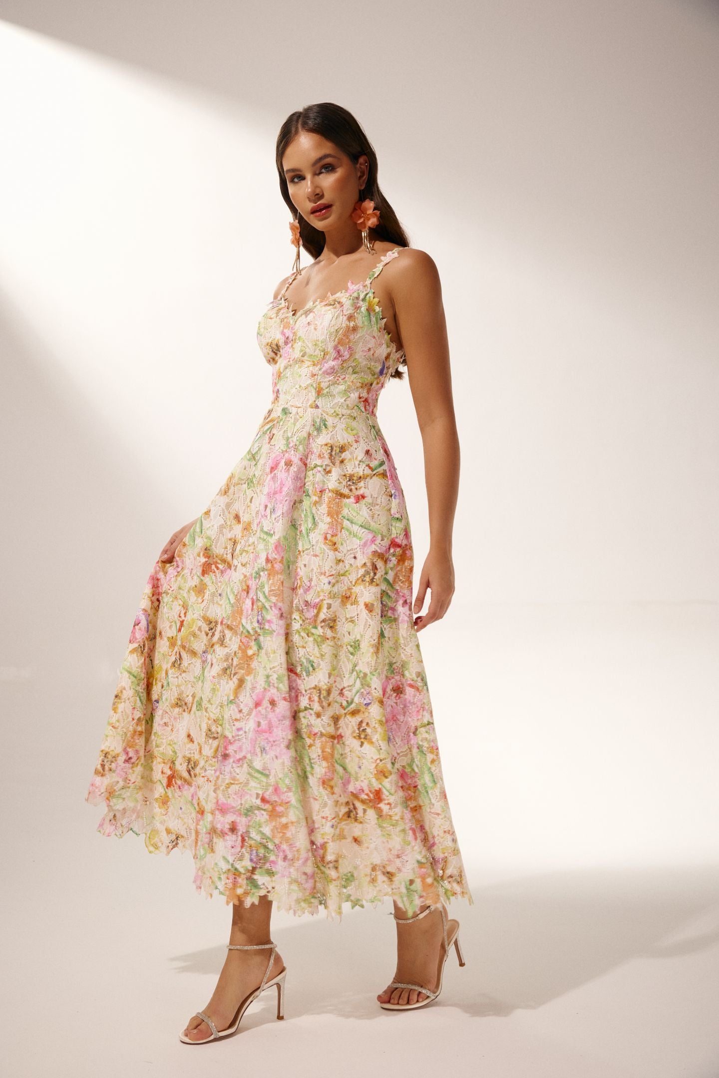 Violet Floral Embroidered Lace Midi Dress