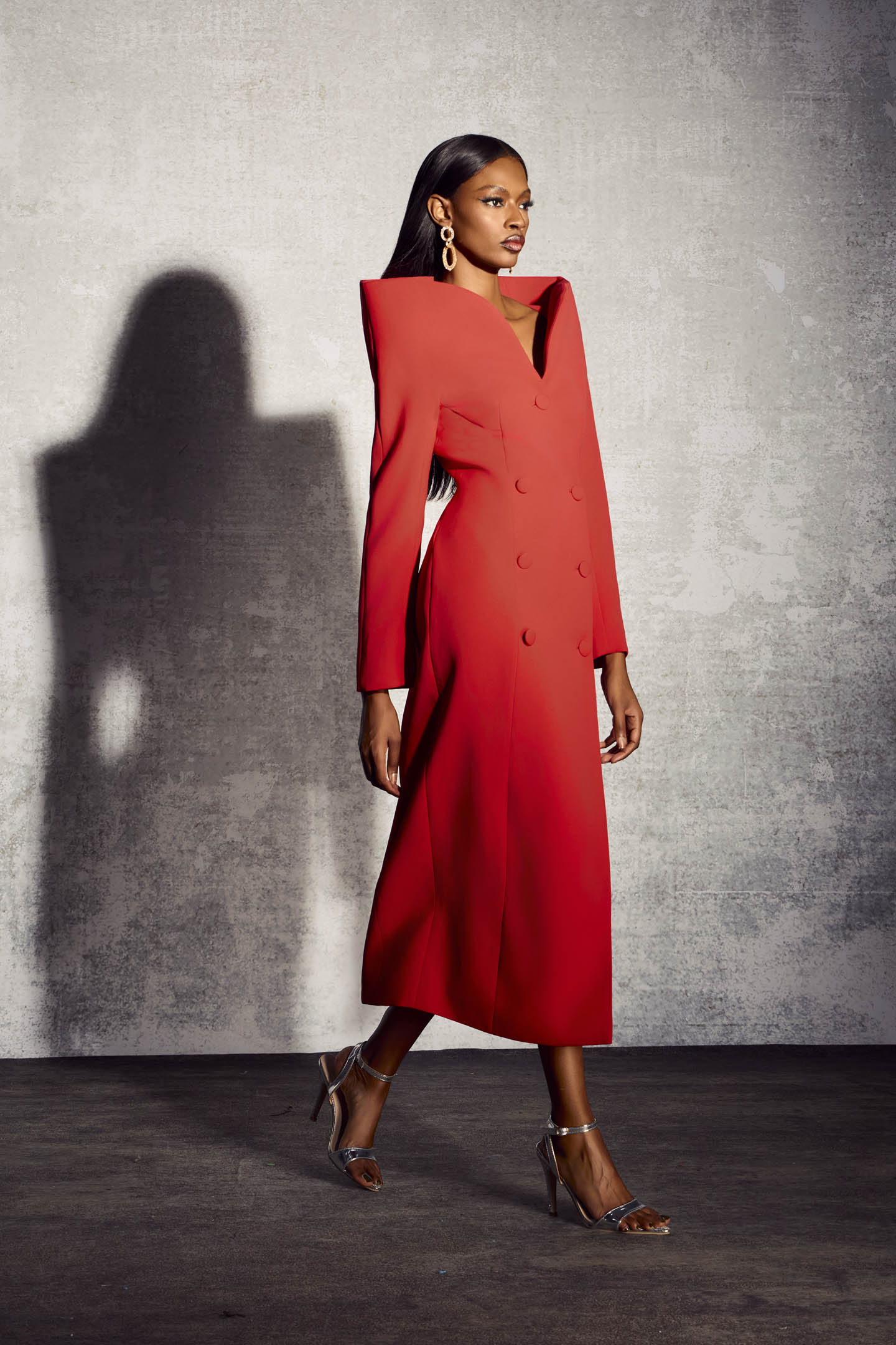 Audrey Sculpted Collared Midi Suit Dress
