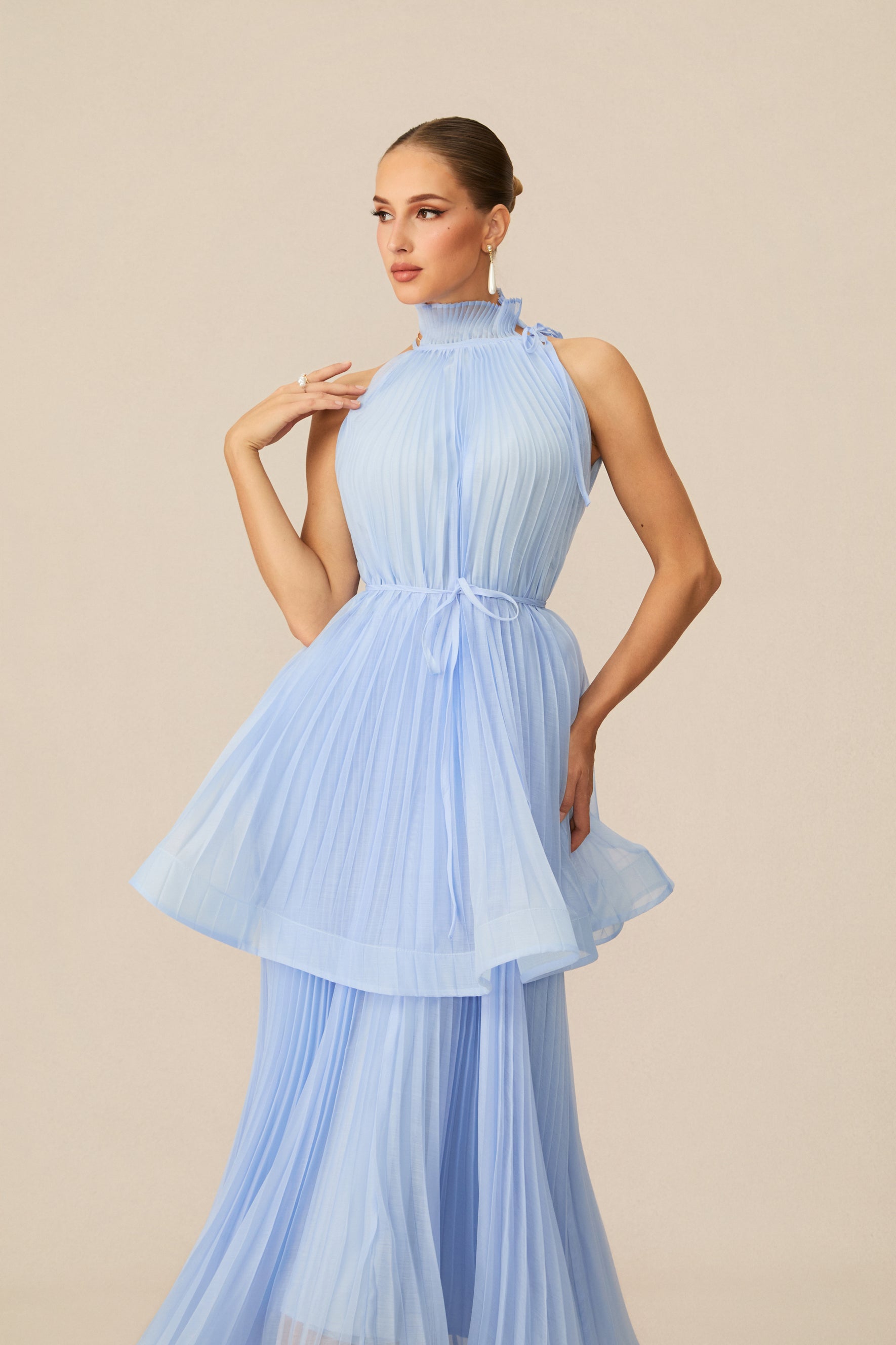 Ivanna Sleeveless Pleated Maxi Dress