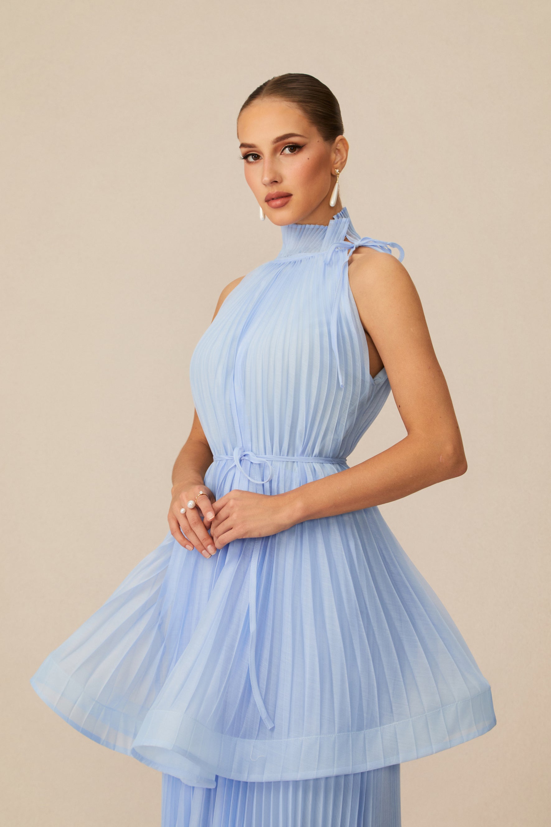 Ivanna Sleeveless Pleated Maxi Dress