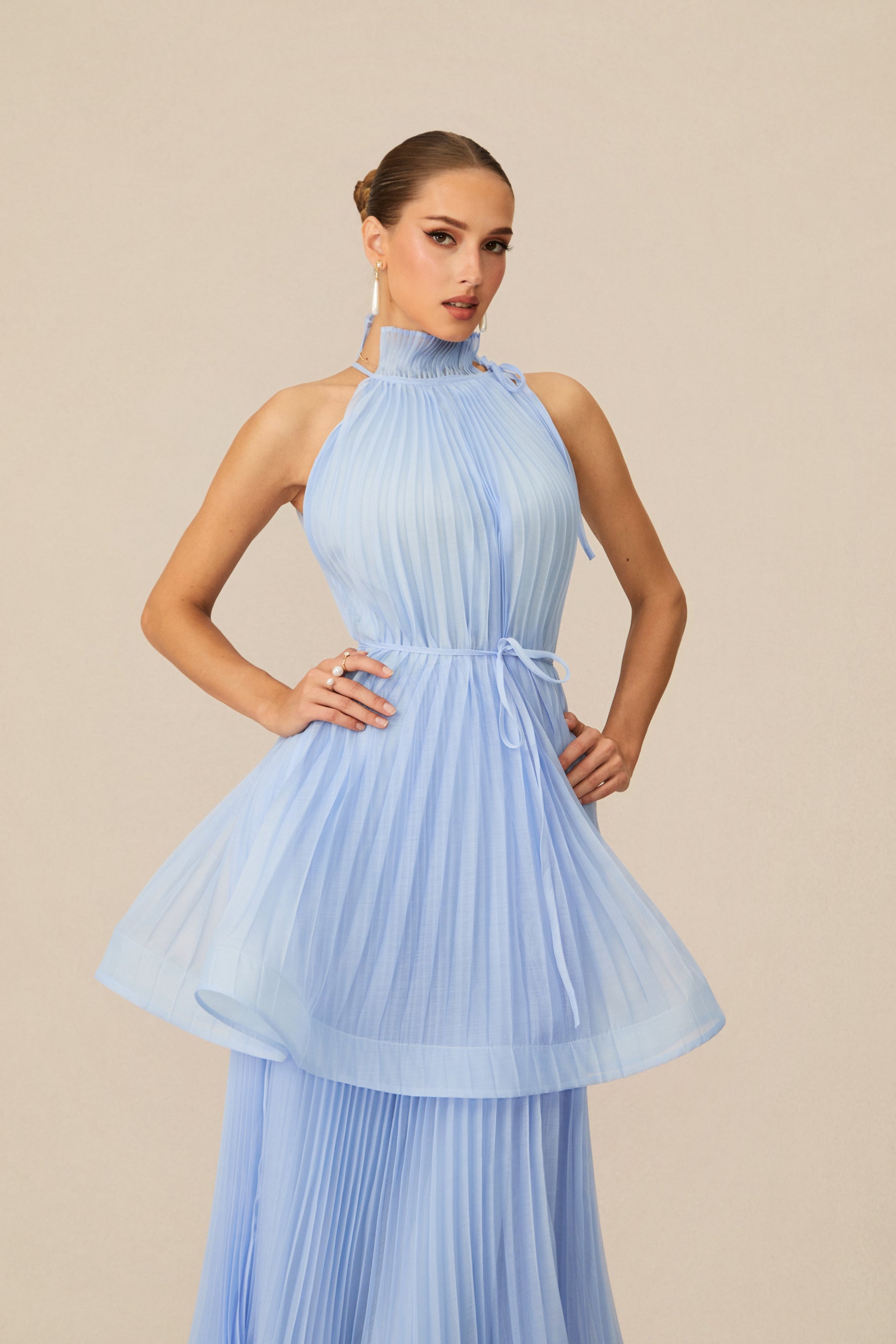 Ivanna Sleeveless Pleated Maxi Dress