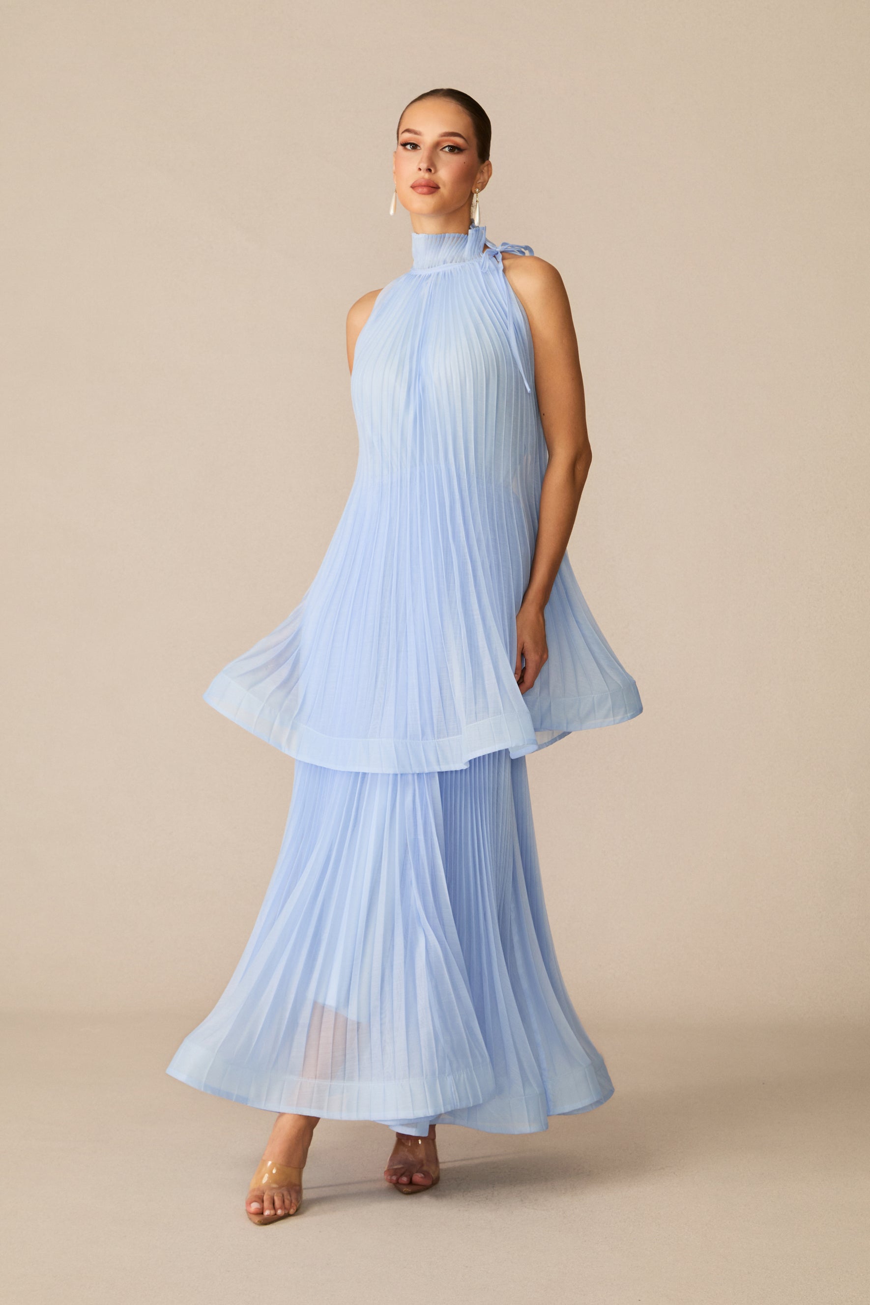 Ivanna Sleeveless Pleated Maxi Dress