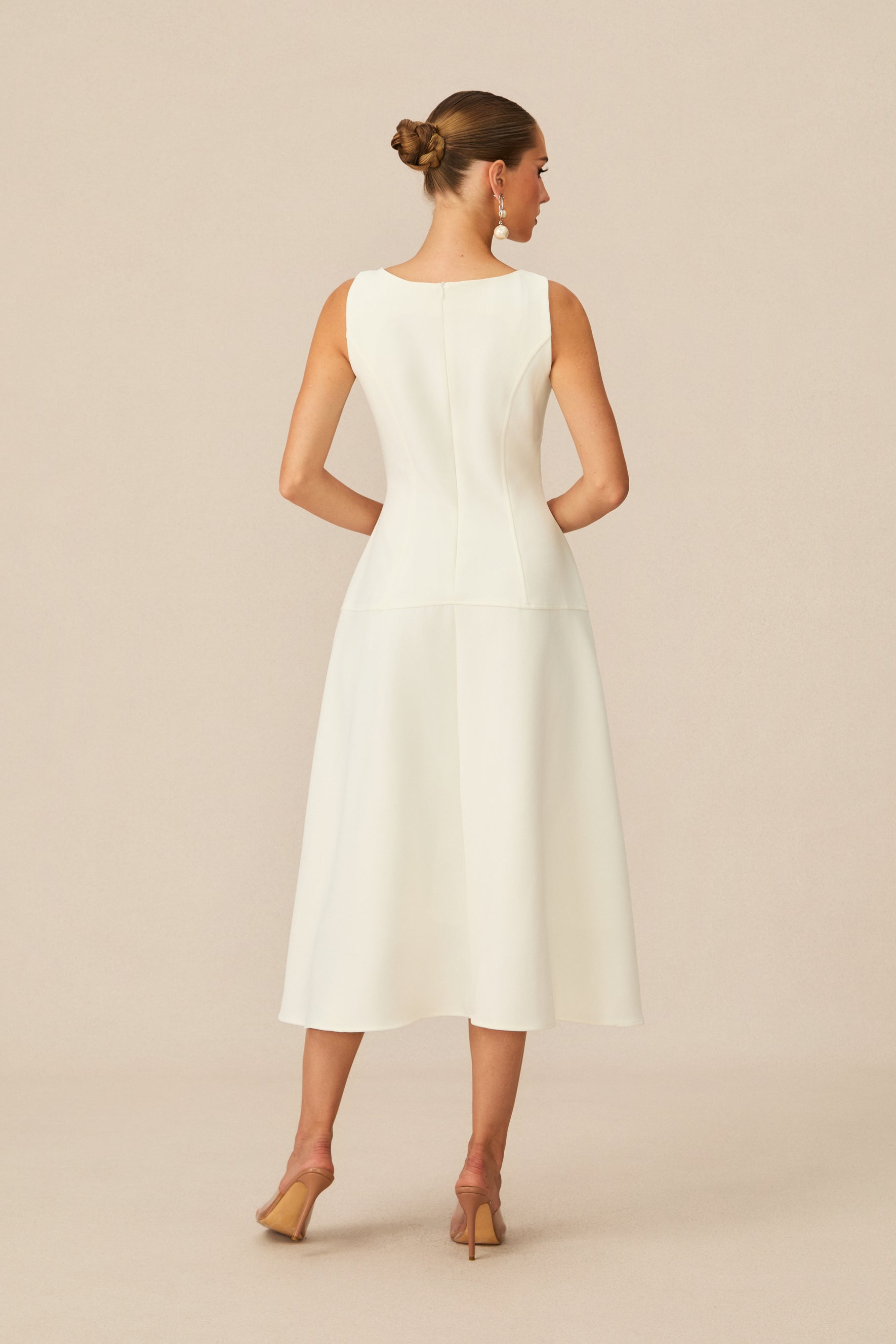 Classic Charm White Sleeveless Midi Dress