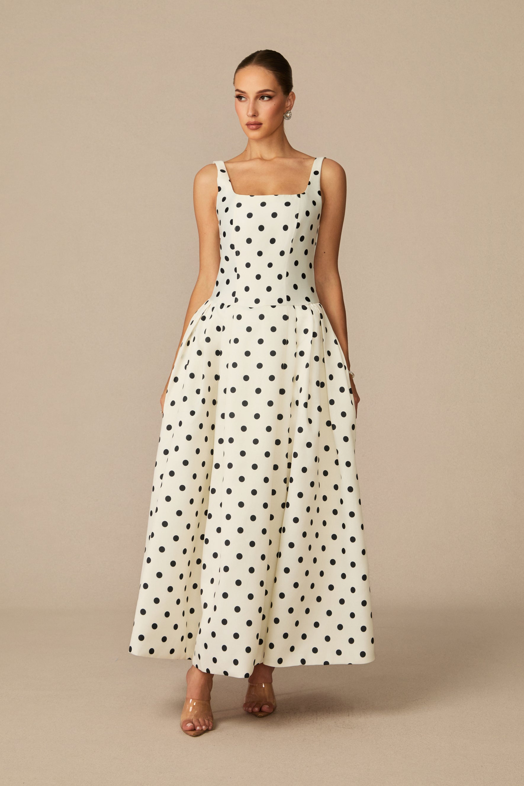 Marvelously Adorable White Polka Dots Maxi Dress