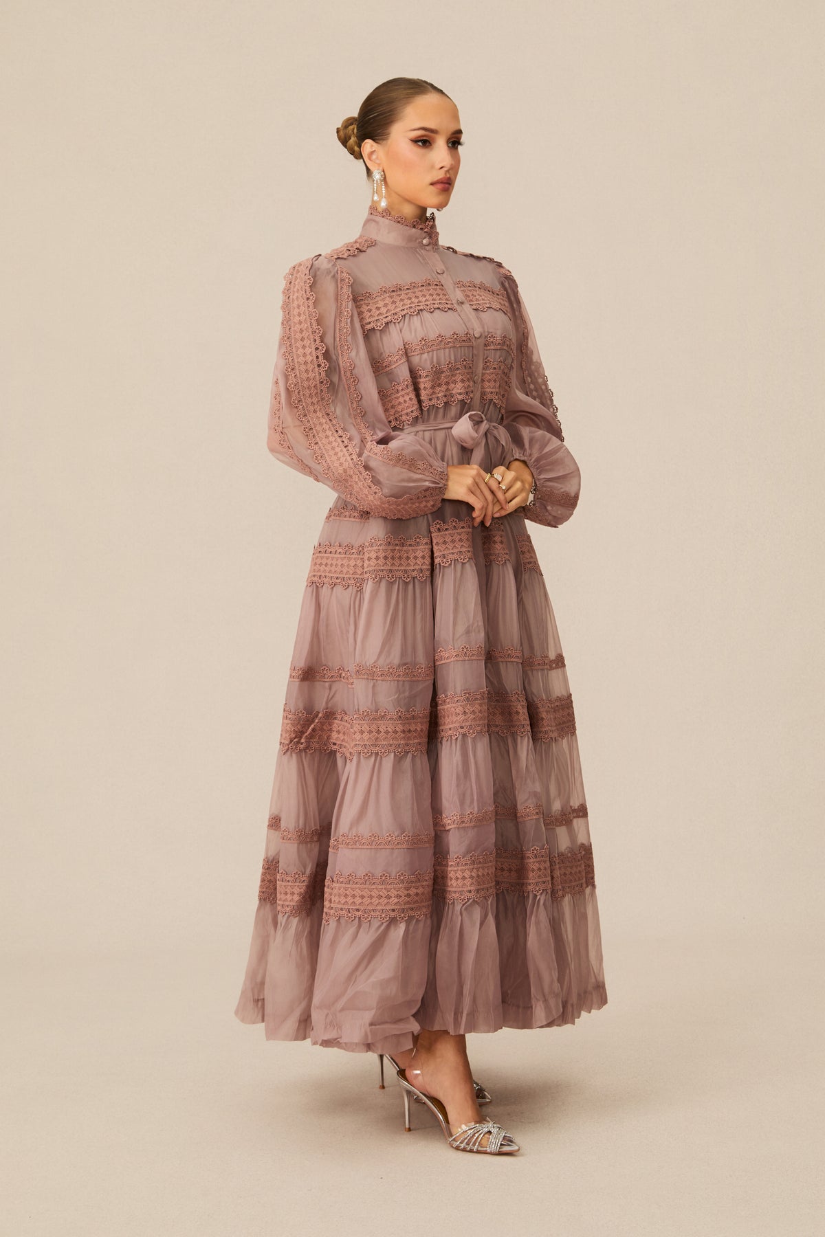 Captivating Personality Pink Lace Trimmed Maxi Dress