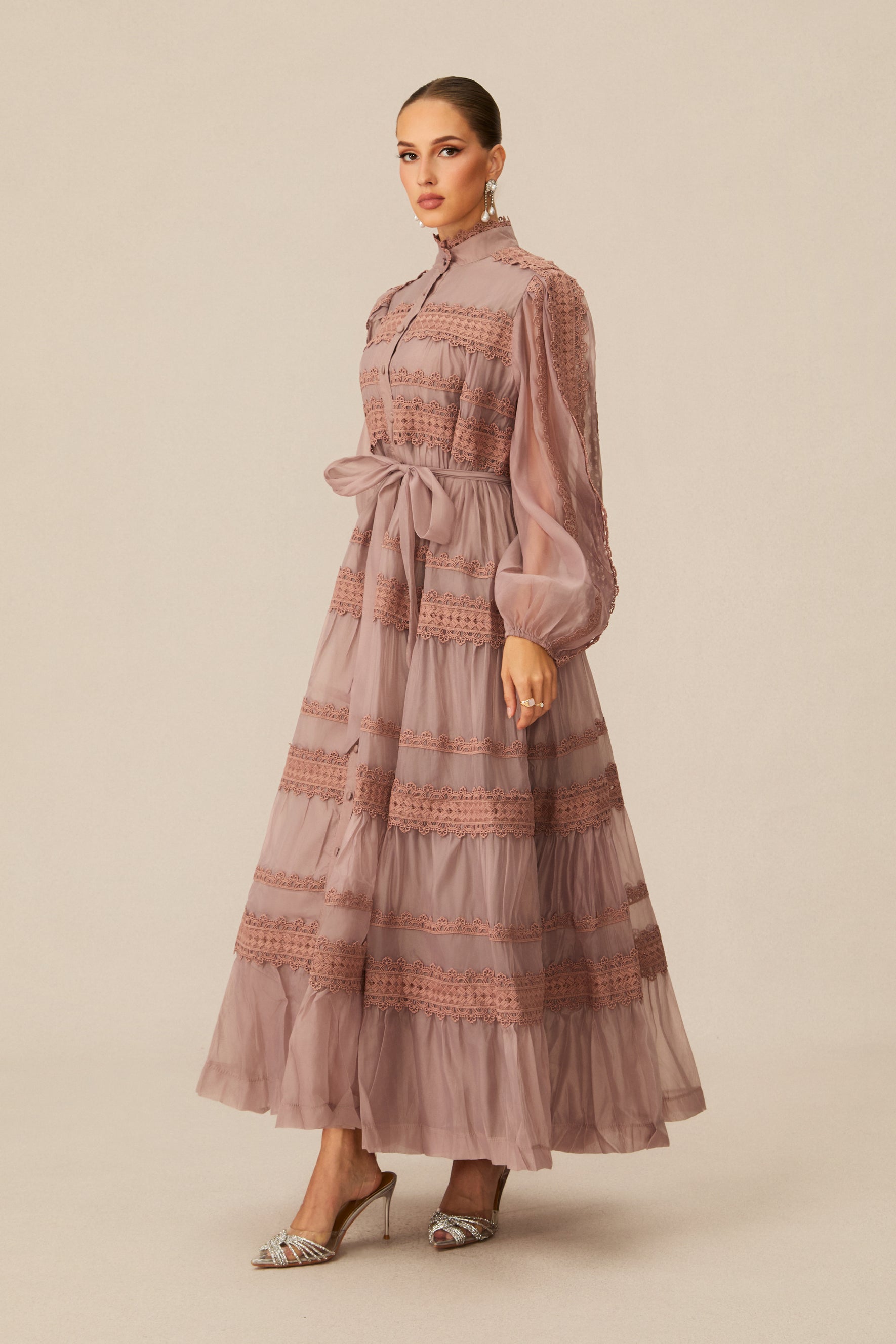 Captivating Personality Pink Lace Trimmed Maxi Dress